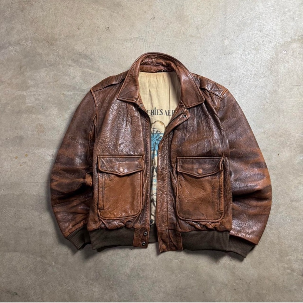 MIRAGE 80’s Distressed Brown Leather Bomber Jacket